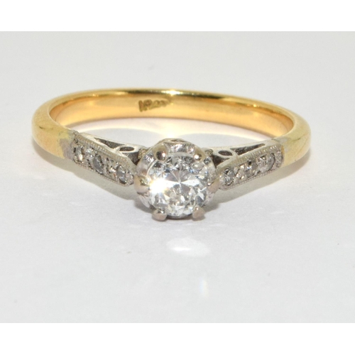 475 - Vintage Diamond solitaire with diamond shank in 18ct yellow gold Size L 1/2.