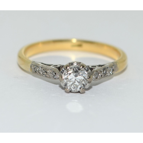 475 - Vintage Diamond solitaire with diamond shank in 18ct yellow gold Size L 1/2.