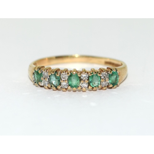 458 - Emerald and Diamond half eternity band in 9ct gold Size L