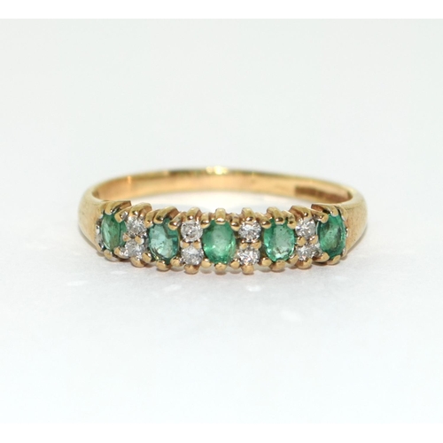 458 - Emerald and Diamond half eternity band in 9ct gold Size L