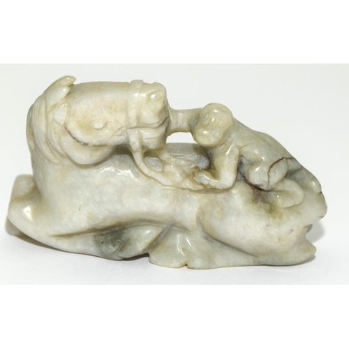 197 - Old Oriental Chinese carved natural jade Monkey and Horse figure 5.3cm x 3.5cm High