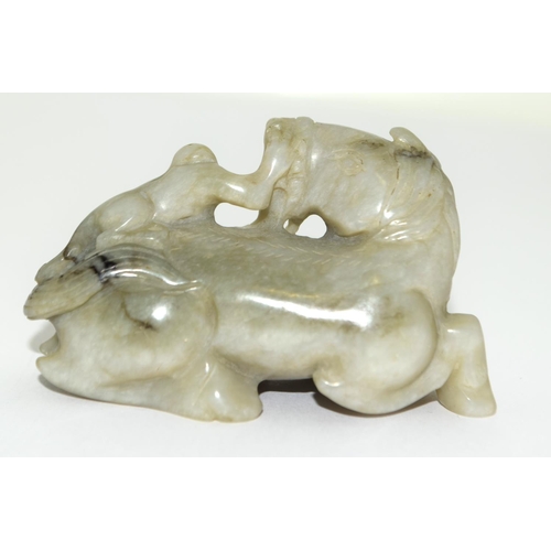 197 - Old Oriental Chinese carved natural jade Monkey and Horse figure 5.3cm x 3.5cm High