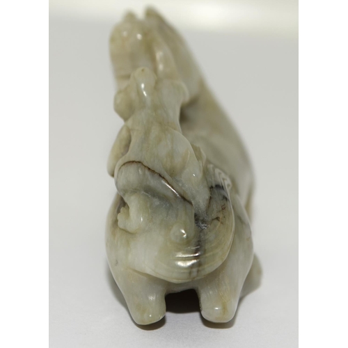 197 - Old Oriental Chinese carved natural jade Monkey and Horse figure 5.3cm x 3.5cm High