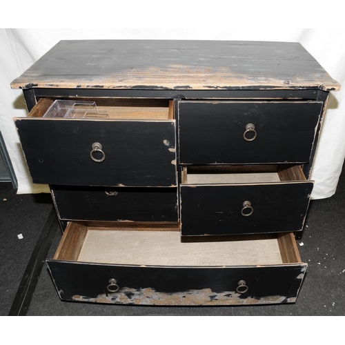 568 - Contemporary 4 over one bow fronted chest of deep drawers. Painted black and subsequently distressed... 