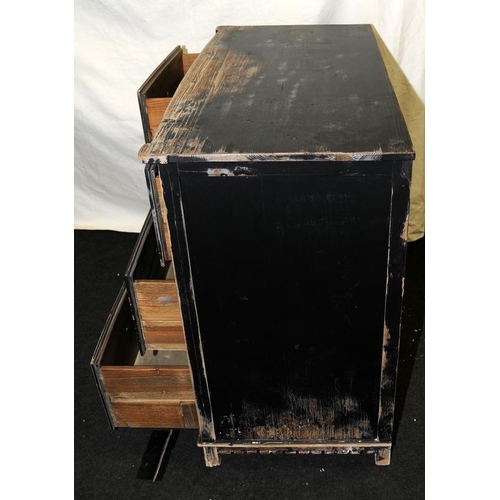 568 - Contemporary 4 over one bow fronted chest of deep drawers. Painted black and subsequently distressed... 