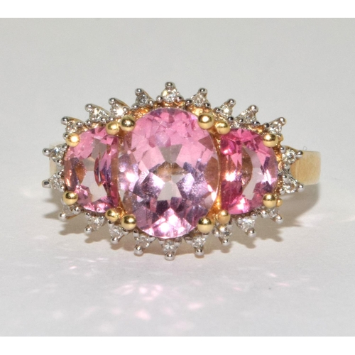 306 - 9ct gold ladies Pink Tourmaline and Diamond ring size N