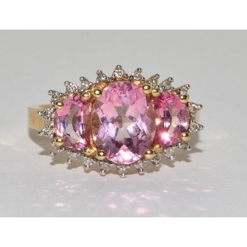 306 - 9ct gold ladies Pink Tourmaline and Diamond ring size N