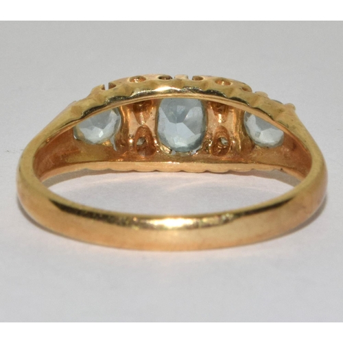 261 - 9ct gold ladies Antique set Aquamarine and Diamond ring size O