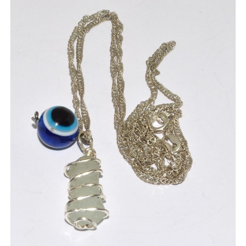 283 - 925 silver necklace set with jadeite and a all seeing eye