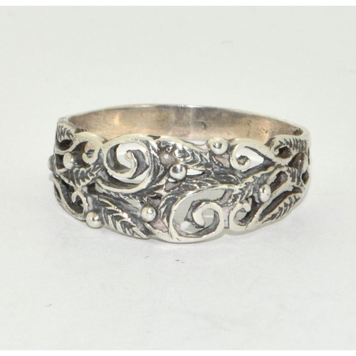 254 - 925 silver open work ring size P