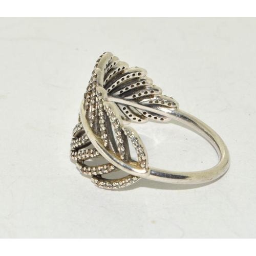 361 - 925 silver Pandora leaf ring size S