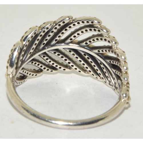 361 - 925 silver Pandora leaf ring size S