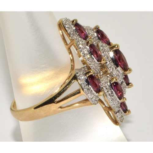 420 - 9ct gold ladies Diamond and Amethyst statement ring size N