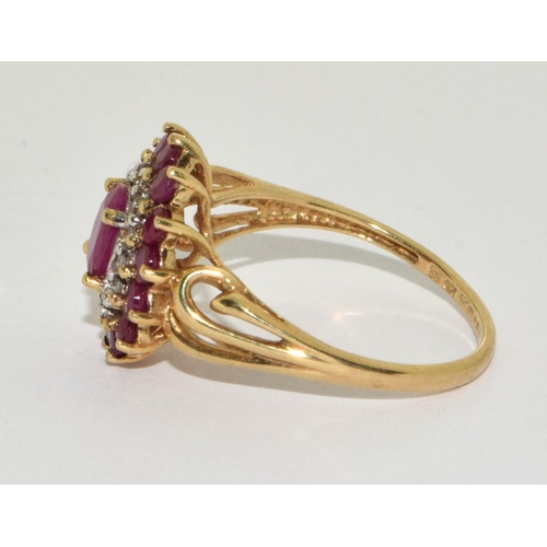 476 - 9ct gold ladies Ruby and Diamond statement ring size R