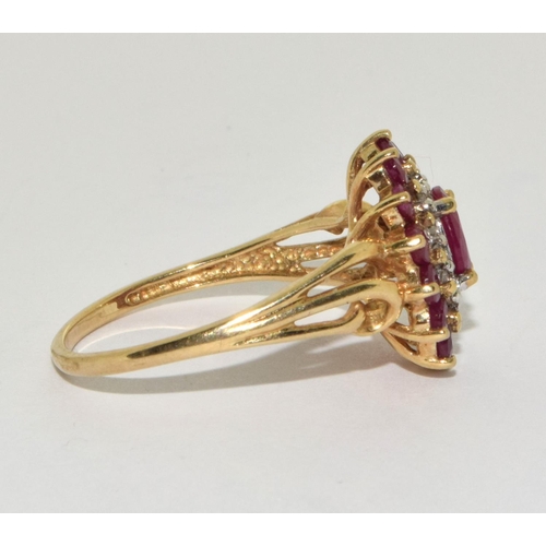 476 - 9ct gold ladies Ruby and Diamond statement ring size R