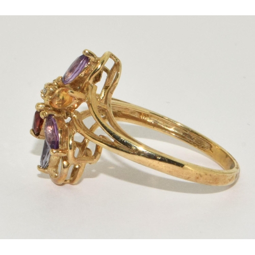 463 - 9ct gold ladies Diamond and Multi semi precious stone ring size Q