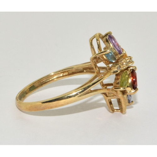 463 - 9ct gold ladies Diamond and Multi semi precious stone ring size Q