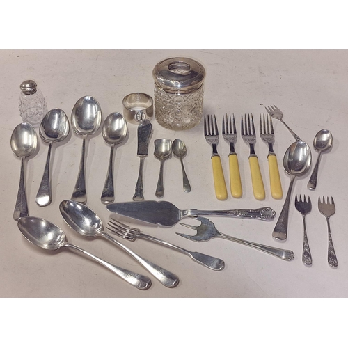 542 - Silver H/M napkin ring, together 2 cut glass Silver top dressing table bottles and a quantity of fla... 