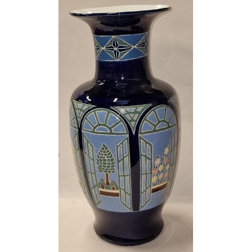 135 - Large contemporary blue vase together with a Tunbridge Ware box vase is 52x22cm