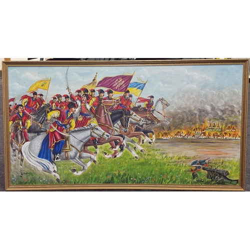 210 - Large oil on canvas depicting a military battle scene 