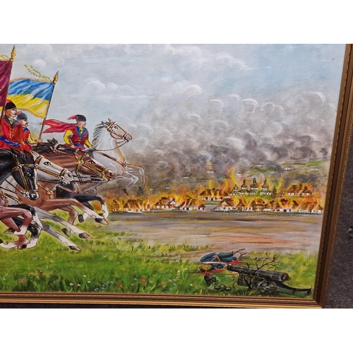 210 - Large oil on canvas depicting a military battle scene 