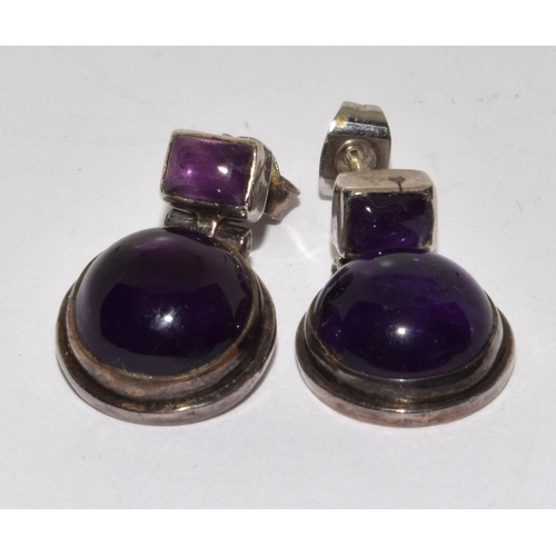 331 - 925 silver Cabochon Amethyst earrings