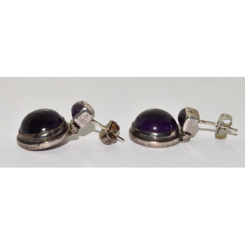 331 - 925 silver Cabochon Amethyst earrings