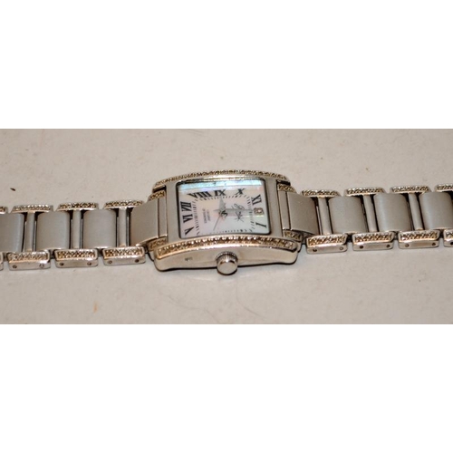 359 - 925 silver unisex Diamond set watch marked as 1ct. With spare links, requires new battery fitting