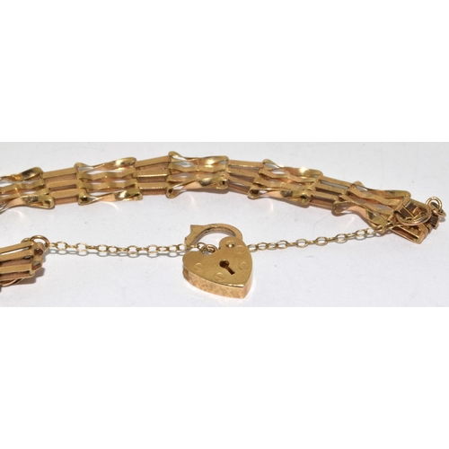 392 - 9ct gold ladies gate bracelet 6g