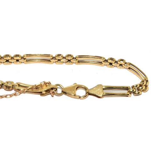 287 - 9ct gold 3 bar gate bracelet with safety chain and heart padlock together a twin bar bracelet 13,5g