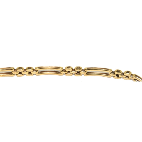 287 - 9ct gold 3 bar gate bracelet with safety chain and heart padlock together a twin bar bracelet 13,5g