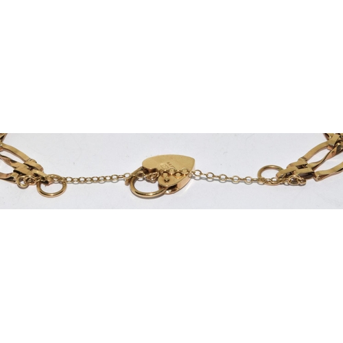 287 - 9ct gold 3 bar gate bracelet with safety chain and heart padlock together a twin bar bracelet 13,5g