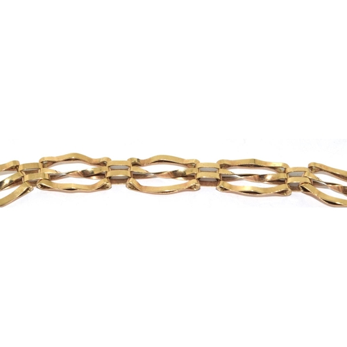 287 - 9ct gold 3 bar gate bracelet with safety chain and heart padlock together a twin bar bracelet 13,5g