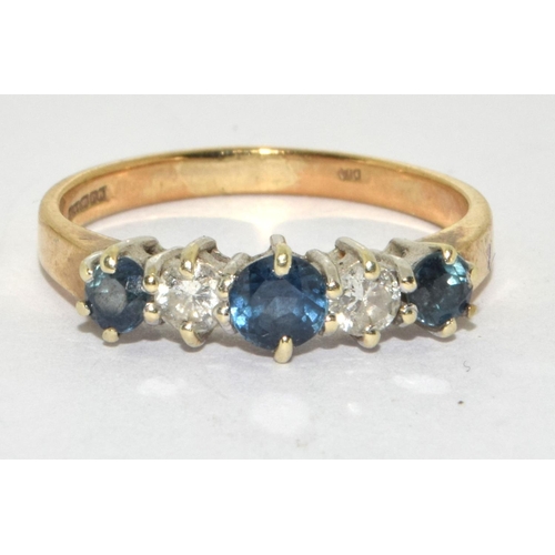 190 - Diamond and Sapphire ladies 5 stone ring in 14ct gold with antique setting H/M as Diamond in ring si... 