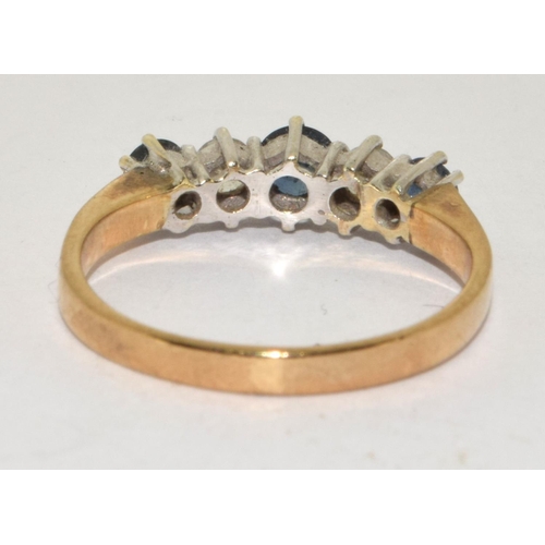 190 - Diamond and Sapphire ladies 5 stone ring in 14ct gold with antique setting H/M as Diamond in ring si... 