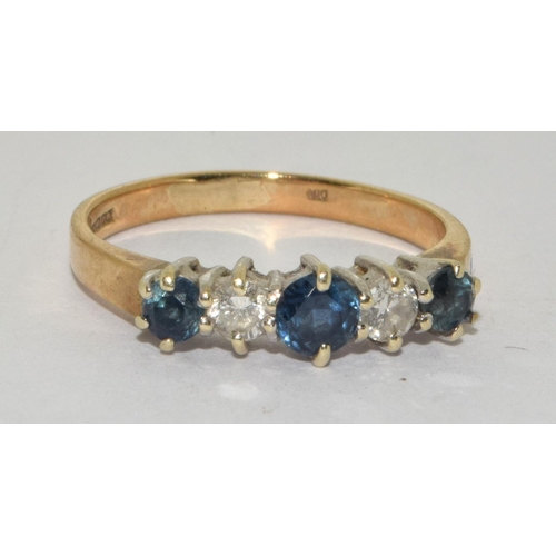 190 - Diamond and Sapphire ladies 5 stone ring in 14ct gold with antique setting H/M as Diamond in ring si... 