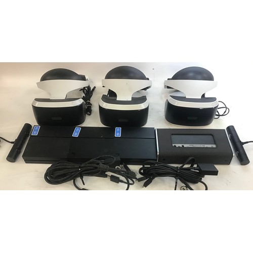 91 - Collection of 3 PlayStation VR sets with controllers and cables along with a Bose Bluetooth sound li... 