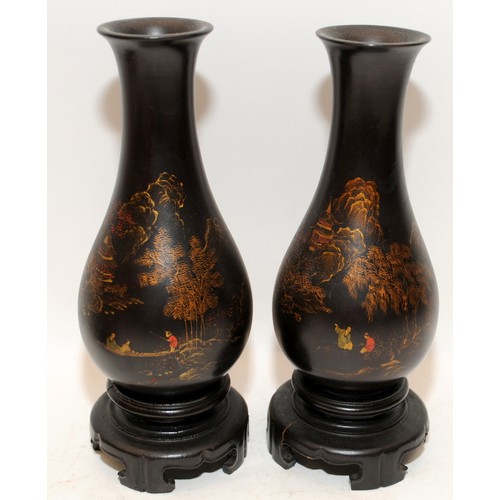 9 - A pair of Chinese lacquer vases, foo chow dragon box and cinnabar scholars lidded box. Vase H21cm (g... 