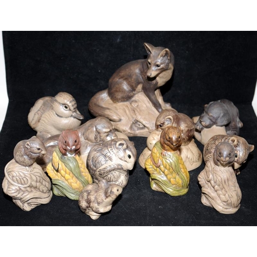 223 - Poole Pottery stoneware by Barbara Linley-Adams to include Fox, Puppy on slipper & mice (12)