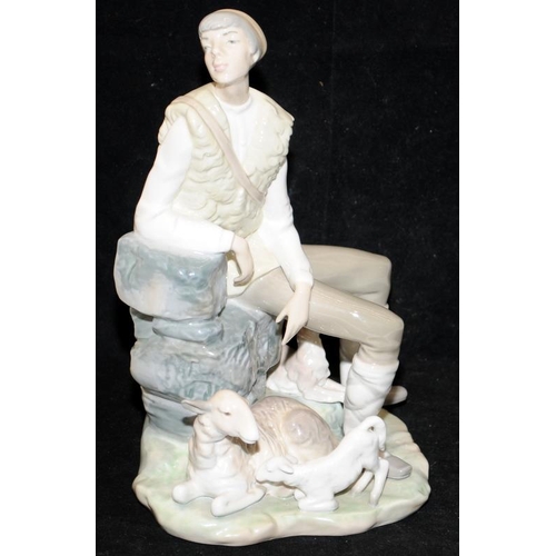 132 - Lladro figure Shepherd Resting with Dog tending sheep no 4571 28cm tall