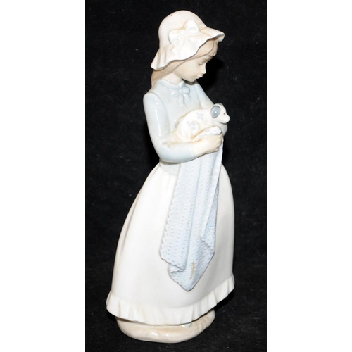 133 - Lladro figure Seated Angel lute Player together a Nao figure Daisa girl holding a puppy