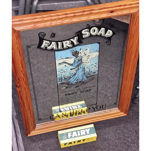 221 - Vintage Fairy Soap advertising mirror with a Bar of matching soap 67x22 cm