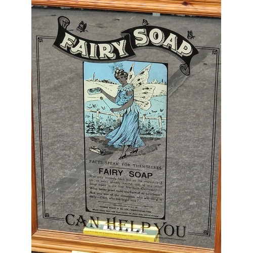 221 - Vintage Fairy Soap advertising mirror with a Bar of matching soap 67x22 cm