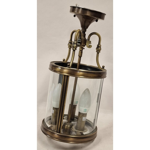 178 - Large brass and glass round center ceiling light with fittings for three bulbs 48x20cm