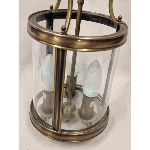 178 - Large brass and glass round center ceiling light with fittings for three bulbs 48x20cm