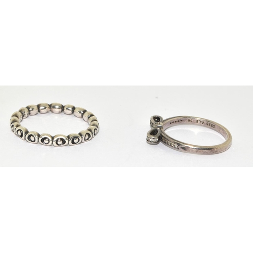 345 - Two Pandora Ale 925 rings, bow Size 56 and band size 60.