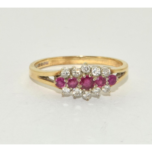 200 - 9ct gold ladies Diamond and Ruby 3 band ring size S