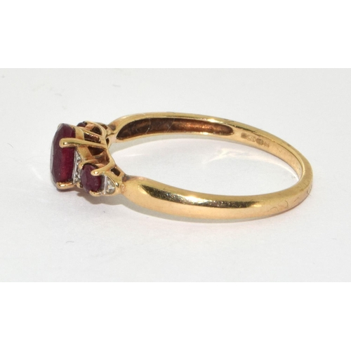 338 - 9ct gold ladies Ruby and Diamond H/M as diamond in the ring size Q