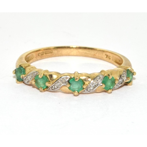 193 - 9ct gold ladies Diamond and Emerald 1/2 eternity ring H/M as diamond in ring size P