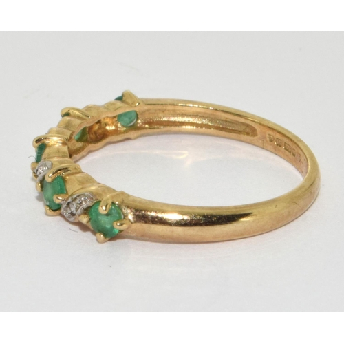 193 - 9ct gold ladies Diamond and Emerald 1/2 eternity ring H/M as diamond in ring size P